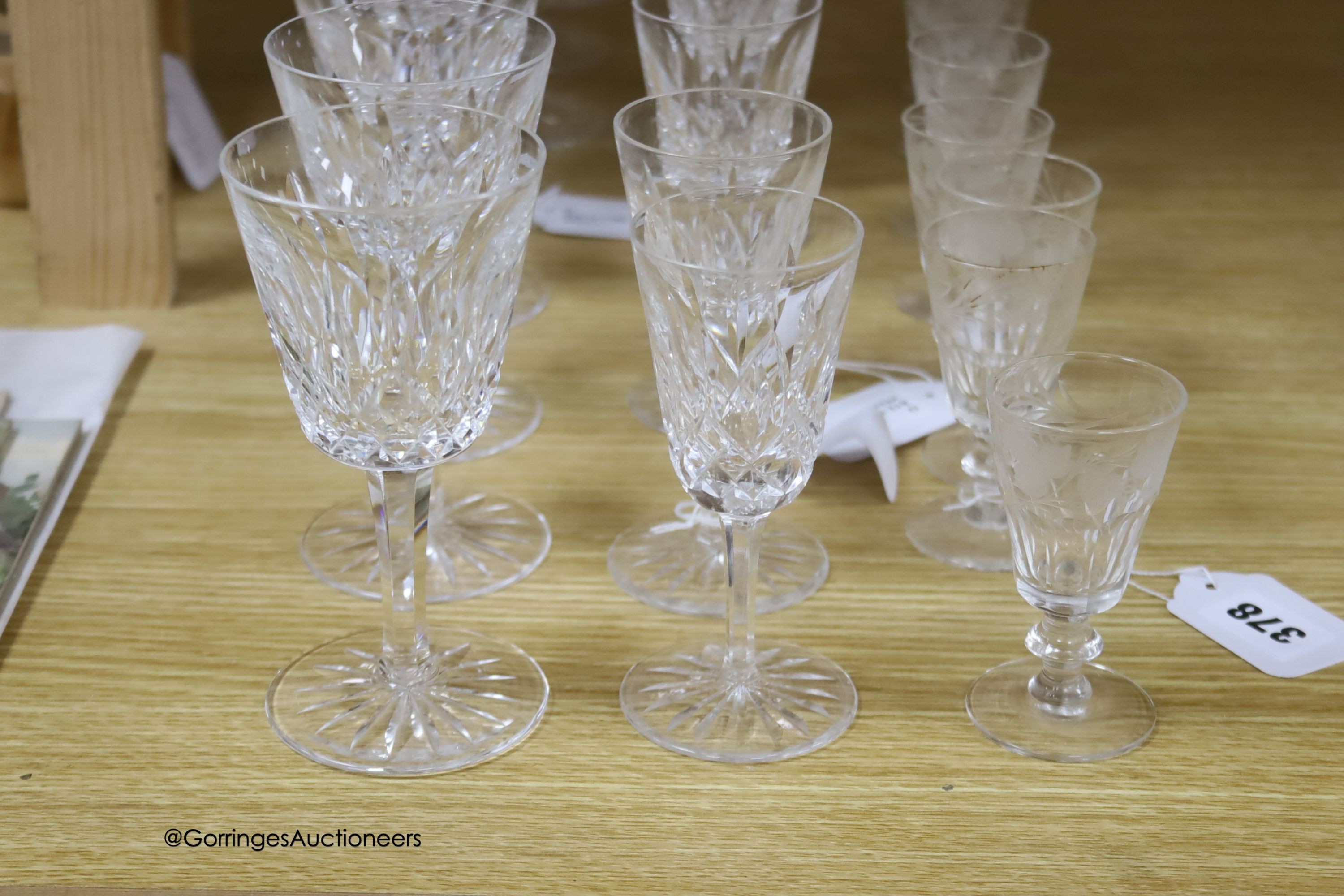 A part suite of Waterford table glassware and nine other sherry glasses